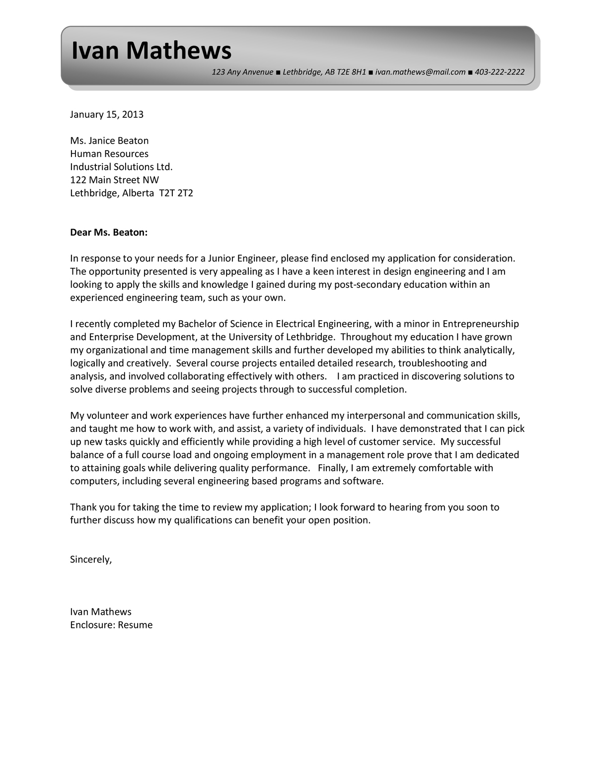 Engineering Entry Level Cover Letter Samples Templates Vault Com