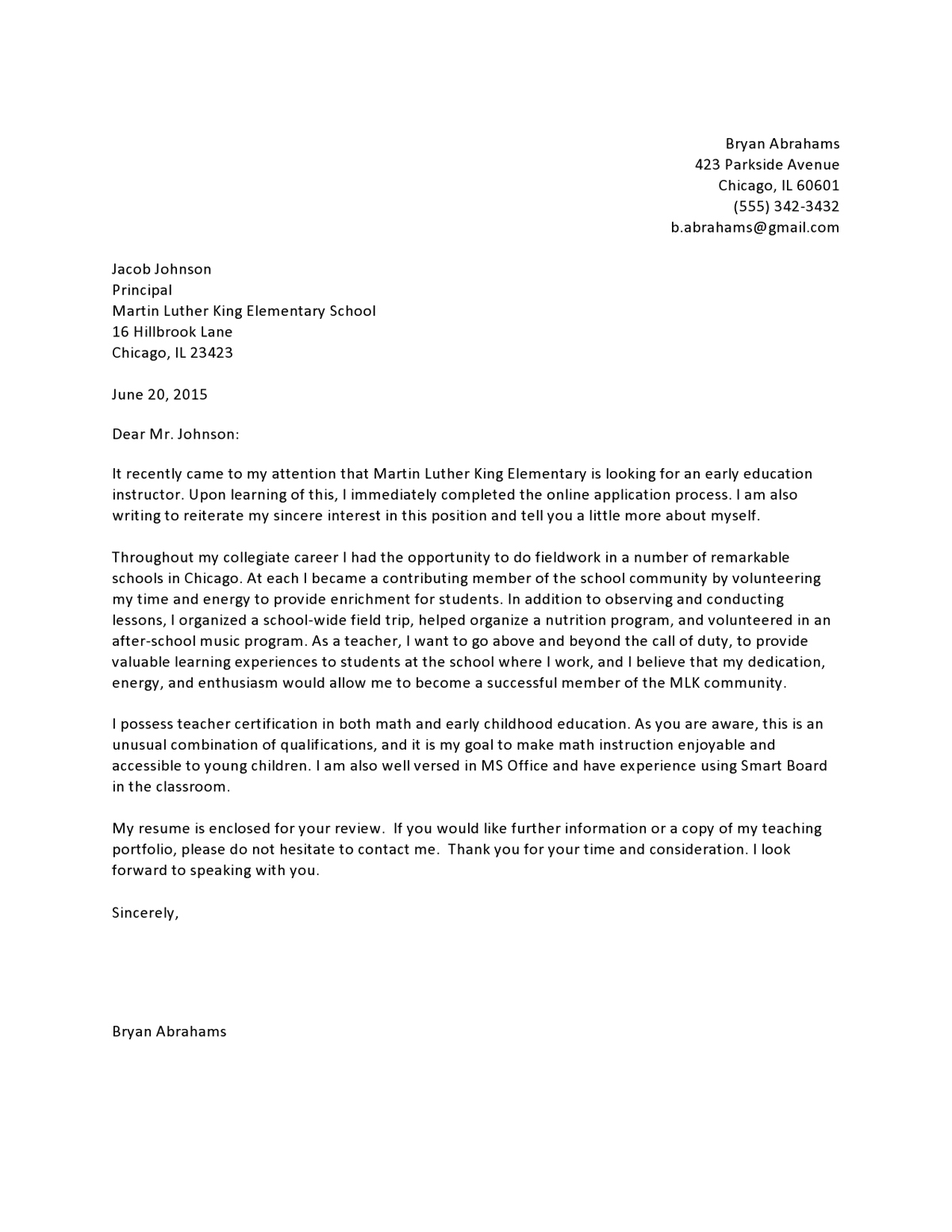 Elementary Education Entry Level | Cover Letter Samples ...