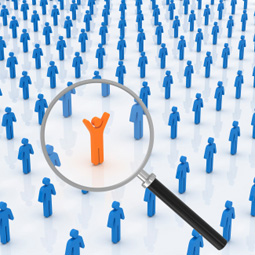 people icons with one highlighted and cheering