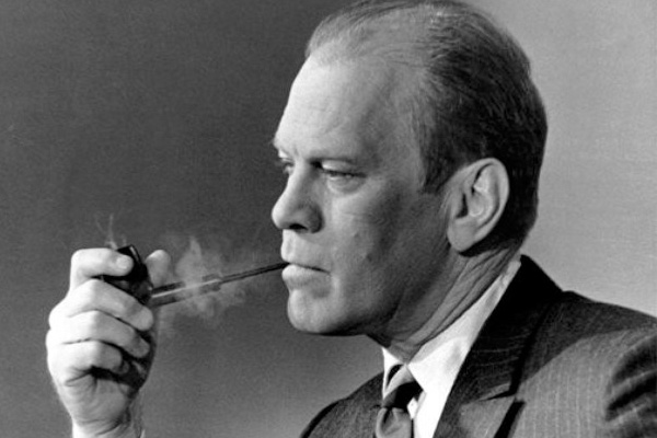 Gerald Ford smoking a pipe