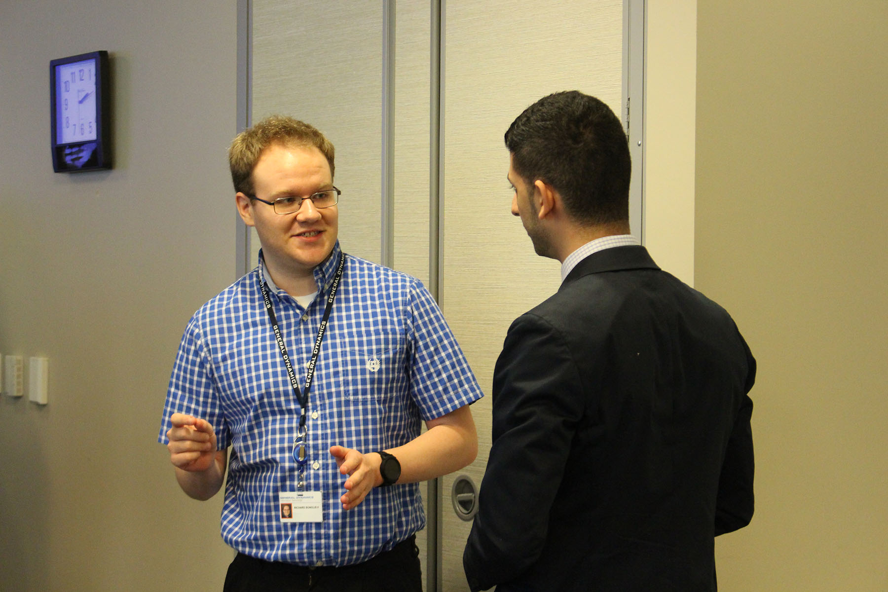 two coworkers chatting