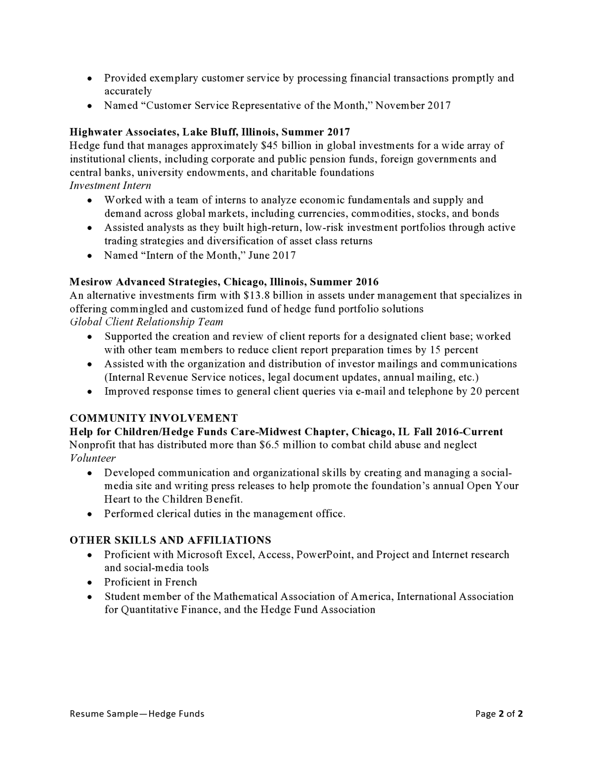Hedge Fund Resume Resume Skills For Fund Manager (+ Templates)